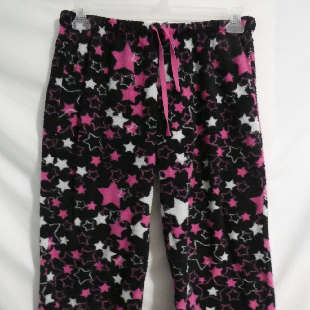 725 ORIGINALS | small | Black Fleece Pajama - Lounge Pants | Pink & White Stars - Picture 6 of 16